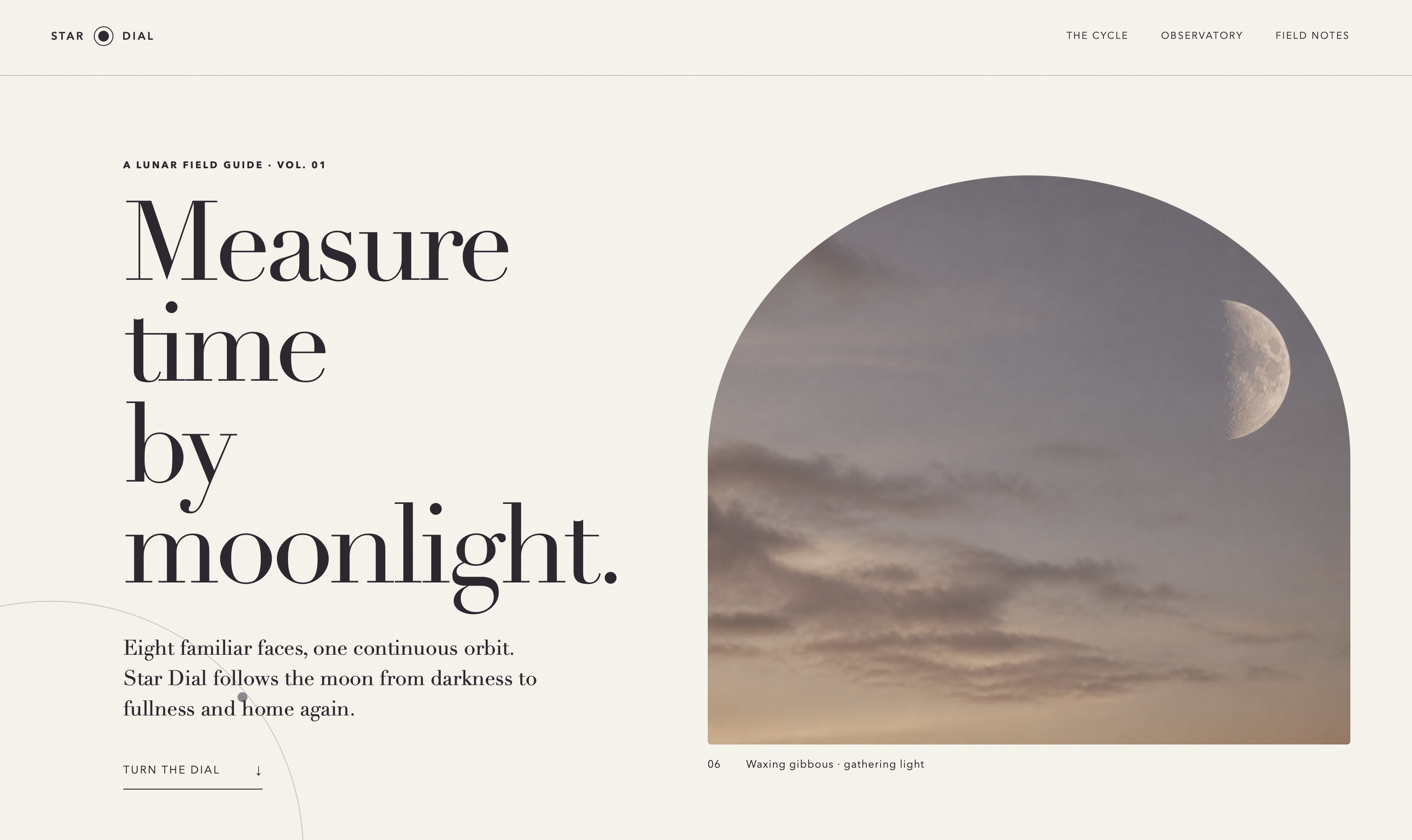 Minimal lunar field guide website design