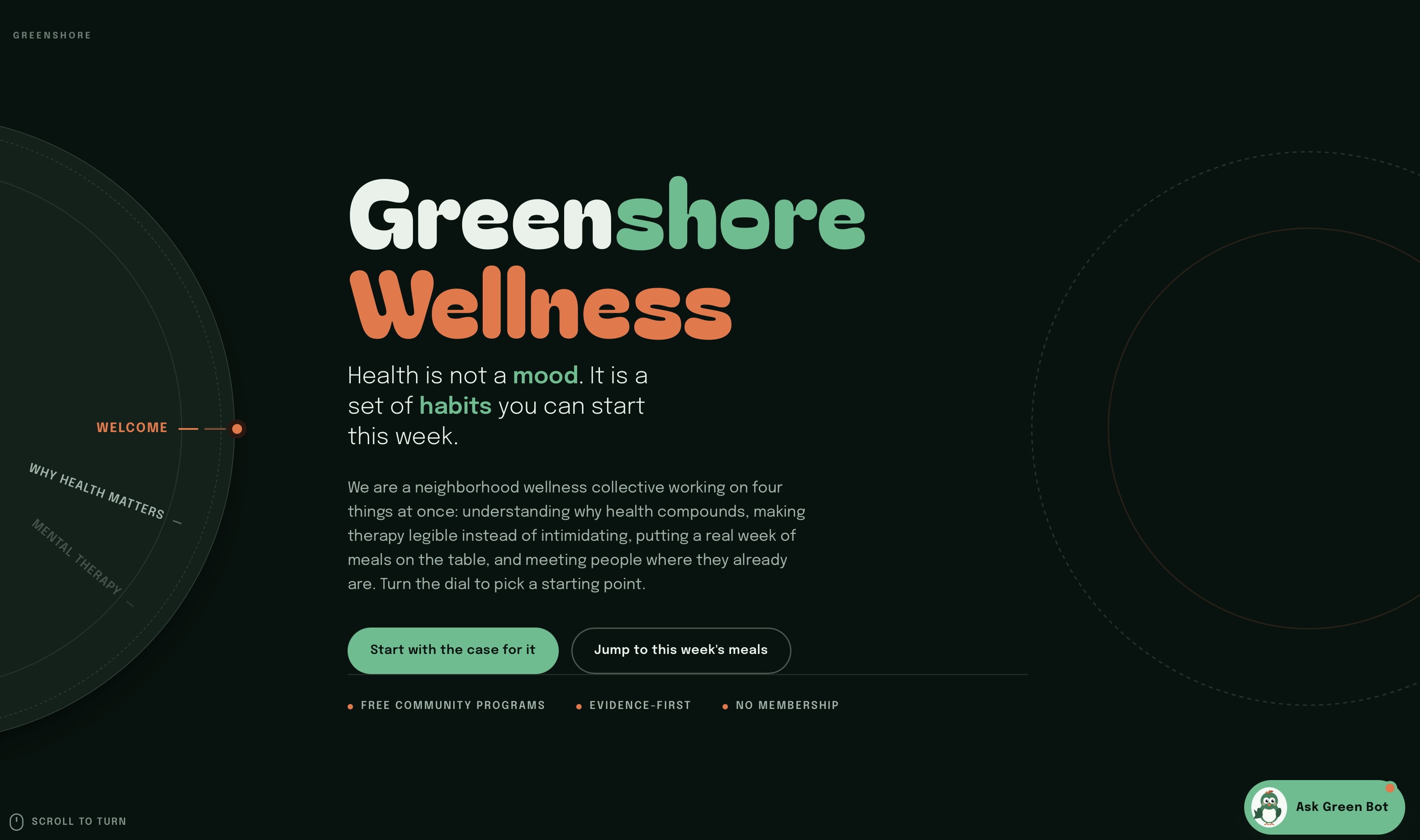 Bold green wellness website design